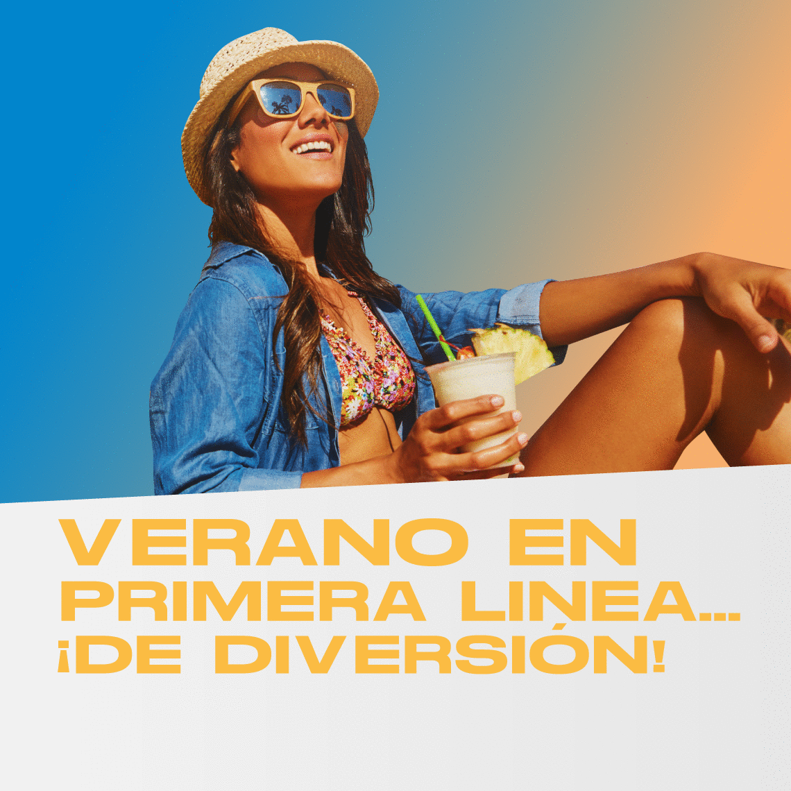 chica con sombrero y zumo